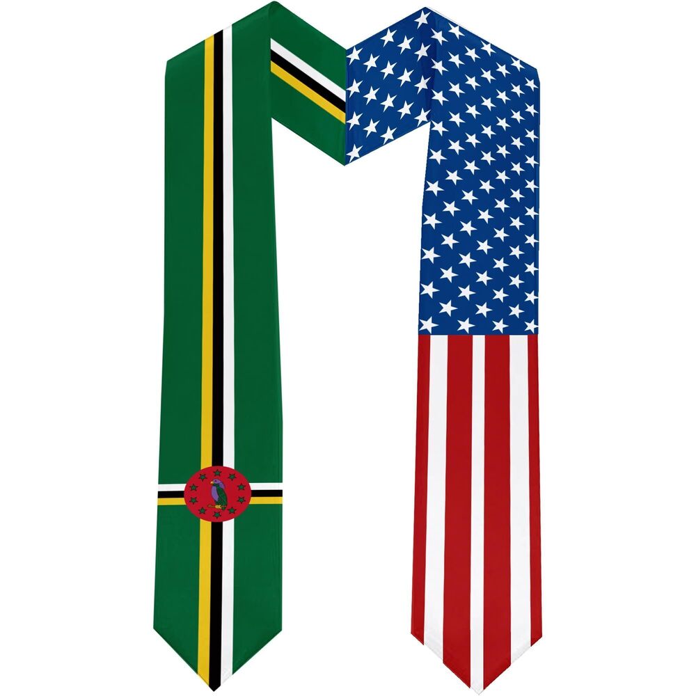 8497 2025 Dominica Flag and USA Flag Graduation Stole Graduation Sash Class